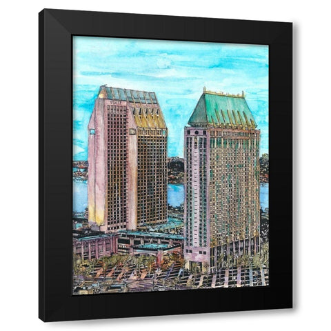 US Cityscape-San Diego Black Modern Wood Framed Art Print with Double Matting by Wang, Melissa