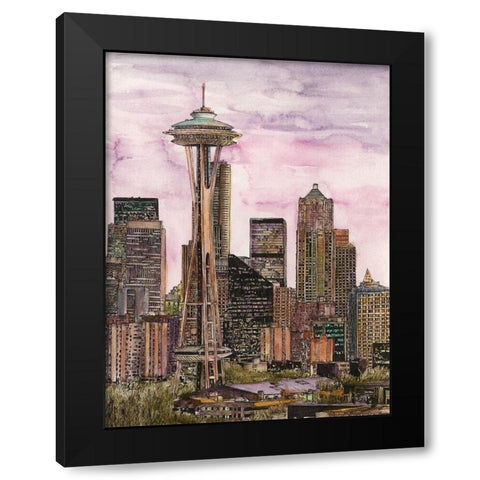 US Cityscape-Seattle Black Modern Wood Framed Art Print with Double Matting by Wang, Melissa