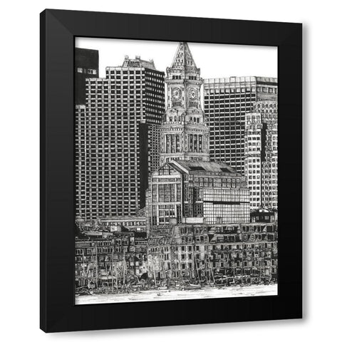 BandW Us Cityscape-Boston Black Modern Wood Framed Art Print with Double Matting by Wang, Melissa