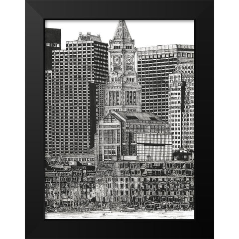 BandW Us Cityscape-Boston Black Modern Wood Framed Art Print by Wang, Melissa
