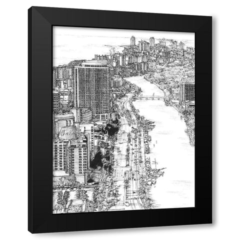 BandW Us Cityscape-Miami Black Modern Wood Framed Art Print with Double Matting by Wang, Melissa