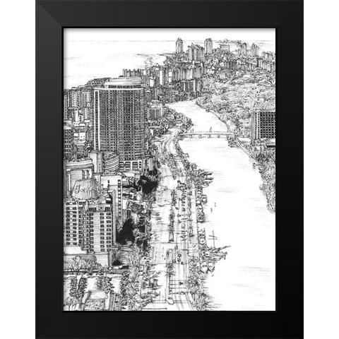 BandW Us Cityscape-Miami Black Modern Wood Framed Art Print by Wang, Melissa