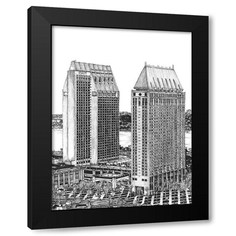 BandW Us Cityscape-San Diego Black Modern Wood Framed Art Print with Double Matting by Wang, Melissa