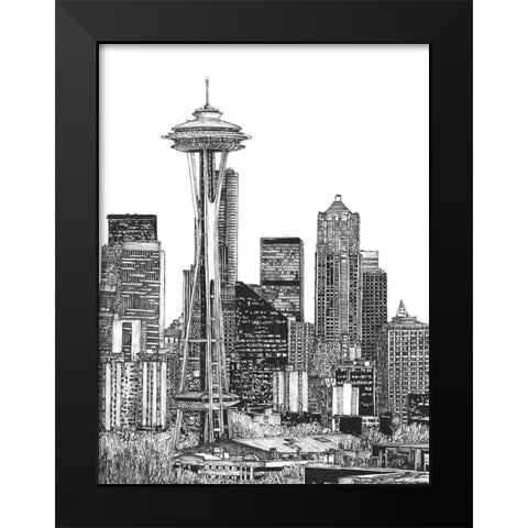 BandW Us Cityscape-Seattle Black Modern Wood Framed Art Print by Wang, Melissa