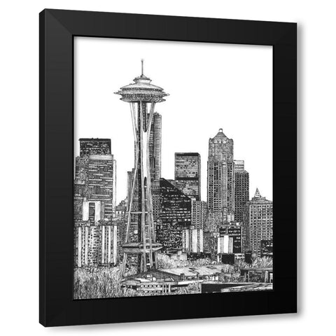 BandW Us Cityscape-Seattle Black Modern Wood Framed Art Print with Double Matting by Wang, Melissa