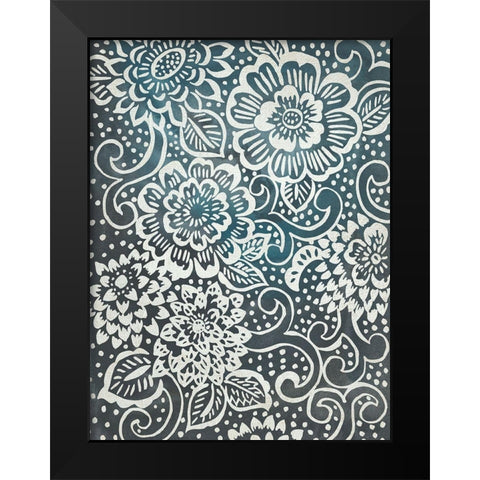 Floral Batik I Black Modern Wood Framed Art Print by Zarris, Chariklia