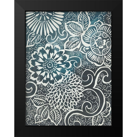 Floral Batik II Black Modern Wood Framed Art Print by Zarris, Chariklia