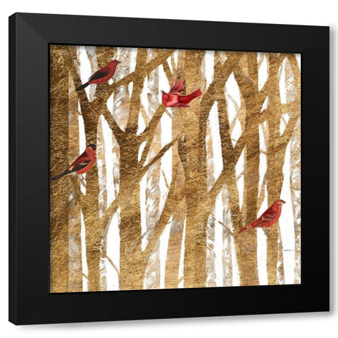 Red Bird Christmas I Black Modern Wood Framed Art Print by Studio W