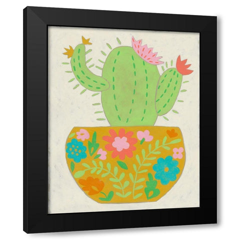 Happy Cactus II Black Modern Wood Framed Art Print with Double Matting by Zarris, Chariklia