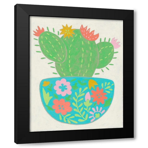 Happy Cactus IV Black Modern Wood Framed Art Print with Double Matting by Zarris, Chariklia