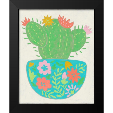 Happy Cactus IV Black Modern Wood Framed Art Print by Zarris, Chariklia