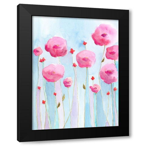 Pink Florets I Black Modern Wood Framed Art Print by Moore, Regina