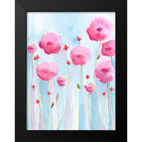 Pink Florets I Black Modern Wood Framed Art Print by Moore, Regina