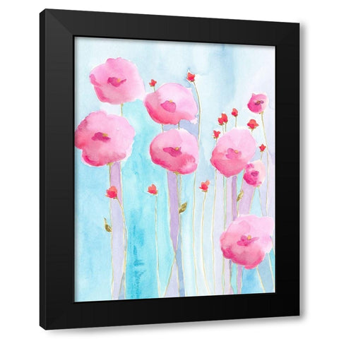 Pink Florets II Black Modern Wood Framed Art Print with Double Matting by Moore, Regina