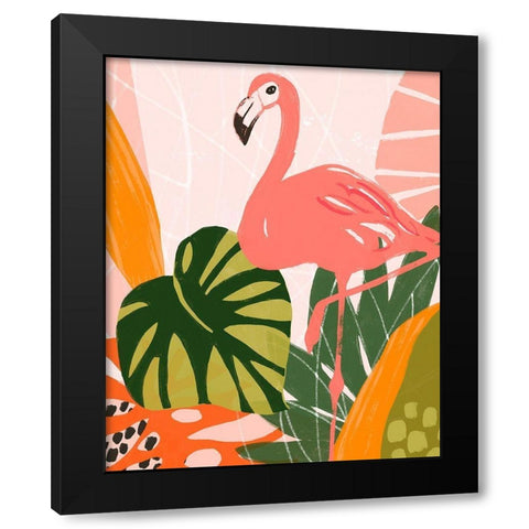 Jungle Flamingo I Black Modern Wood Framed Art Print with Double Matting by Vess, June Erica