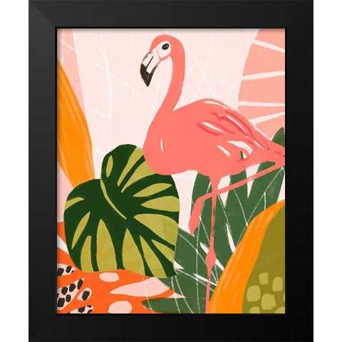 Jungle Flamingo I Black Modern Wood Framed Art Print by Vess, June Erica
