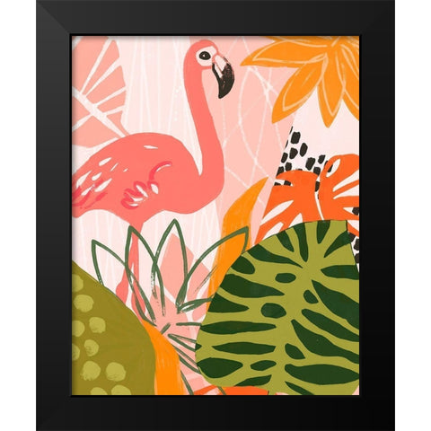 Jungle Flamingo II Black Modern Wood Framed Art Print by Vess, June Erica