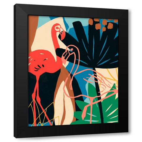 Funky Flamingo I Black Modern Wood Framed Art Print with Double Matting by Vess, June Erica
