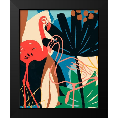Funky Flamingo I Black Modern Wood Framed Art Print by Vess, June Erica