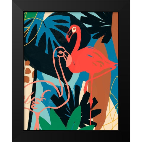 Funky Flamingo II Black Modern Wood Framed Art Print by Vess, June Erica