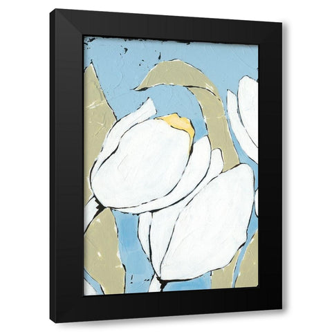 White Tulip Triptych II Black Modern Wood Framed Art Print by Reynolds, Jade