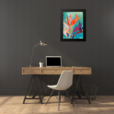 Vivid Birds of Paradise I Black Modern Wood Framed Art Print by Parker, Jennifer Paxton
