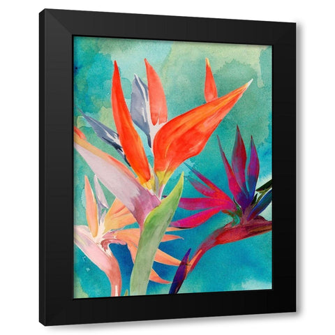 Vivid Birds of Paradise I Black Modern Wood Framed Art Print by Parker, Jennifer Paxton