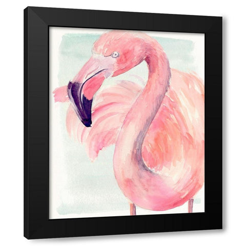 Pastel Flamingo I Black Modern Wood Framed Art Print by Parker, Jennifer Paxton