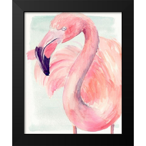 Pastel Flamingo I Black Modern Wood Framed Art Print by Parker, Jennifer Paxton