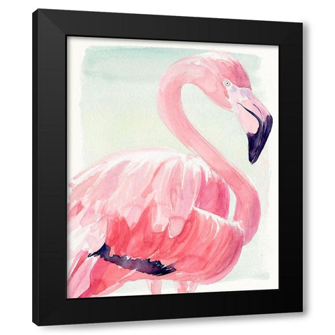 Pastel Flamingo II Black Modern Wood Framed Art Print by Parker, Jennifer Paxton