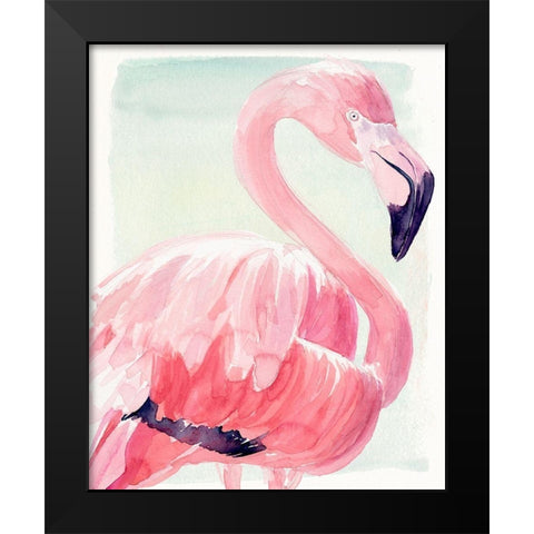 Pastel Flamingo II Black Modern Wood Framed Art Print by Parker, Jennifer Paxton
