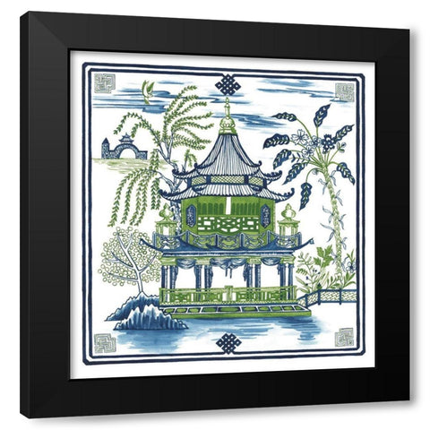 Pagoda Visit I Black Modern Wood Framed Art Print with Double Matting by Wang, Melissa