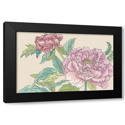 Peony Blooms I Black Modern Wood Framed Art Print with Double Matting by Wang, Melissa