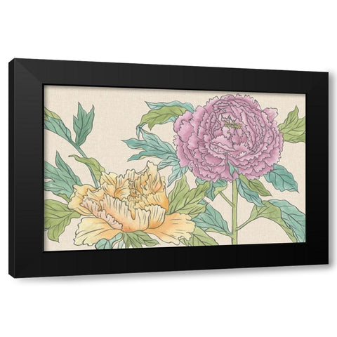 Peony Blooms III Black Modern Wood Framed Art Print with Double Matting by Wang, Melissa