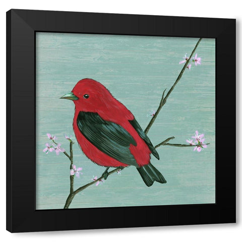 Bird and Blossoms III Black Modern Wood Framed Art Print with Double Matting by Wang, Melissa