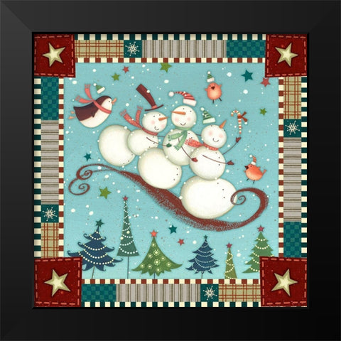 Sledding Snowmen I Black Modern Wood Framed Art Print by Eisner, Viv