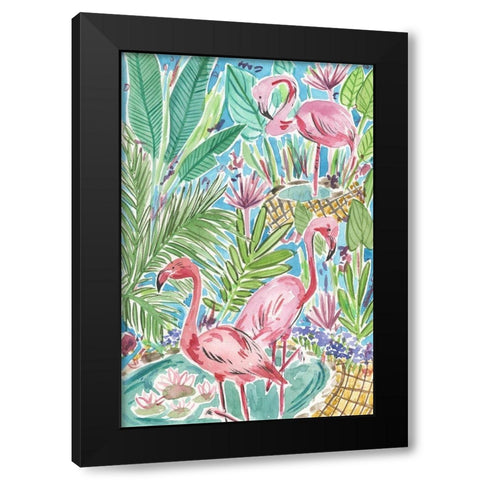 Flamingo Paradise I Black Modern Wood Framed Art Print with Double Matting by Wang, Melissa