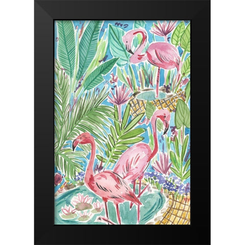 Flamingo Paradise I Black Modern Wood Framed Art Print by Wang, Melissa