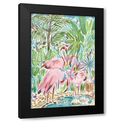 Flamingo Paradise II Black Modern Wood Framed Art Print with Double Matting by Wang, Melissa