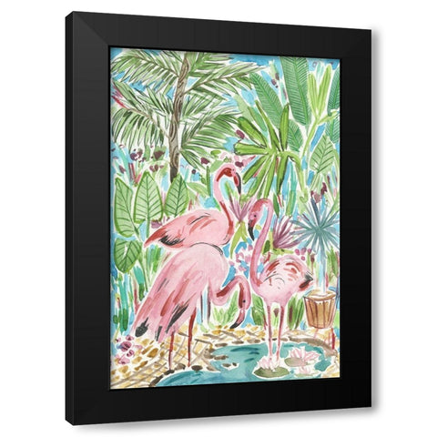 Flamingo Paradise II Black Modern Wood Framed Art Print by Wang, Melissa