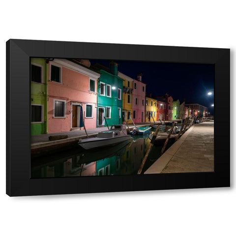 Burano Street Lights I Black Modern Wood Framed Art Print with Double Matting by Head, Danny