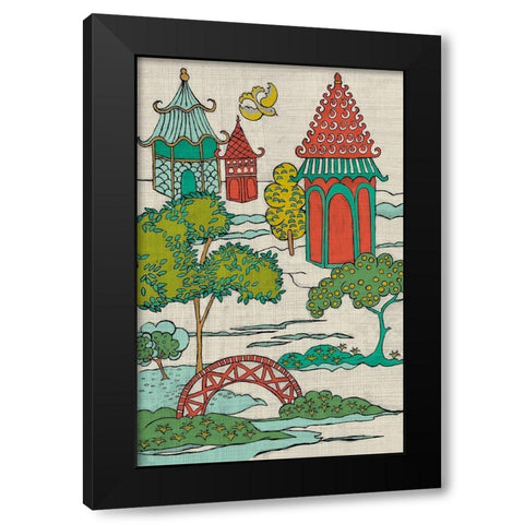 Pagoda Landscape I Black Modern Wood Framed Art Print with Double Matting by Zarris, Chariklia