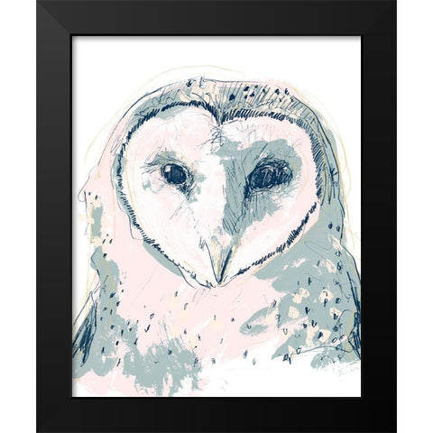 Funky Owl Portrait I Black Modern Wood Framed Art Print by Vess, June Erica