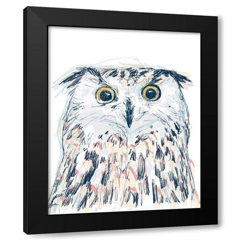 Funky Owl Portrait II Black Modern Wood Framed Art Print with Double Matting by Vess, June Erica