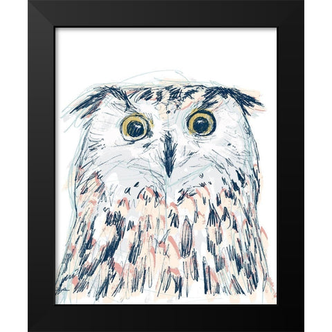 Funky Owl Portrait II Black Modern Wood Framed Art Print by Vess, June Erica