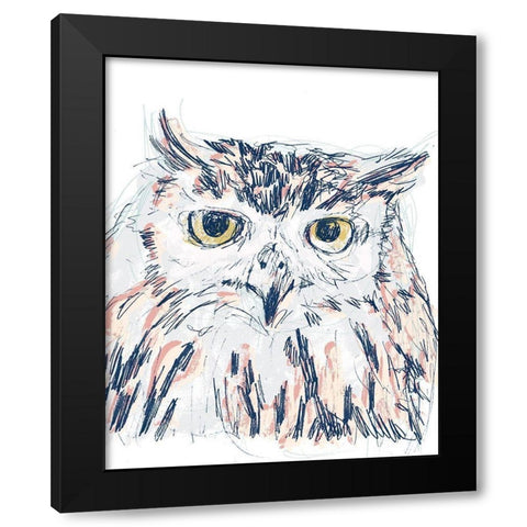 Funky Owl Portrait III Black Modern Wood Framed Art Print with Double Matting by Vess, June Erica
