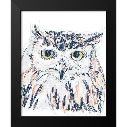 Funky Owl Portrait III Black Modern Wood Framed Art Print by Vess, June Erica