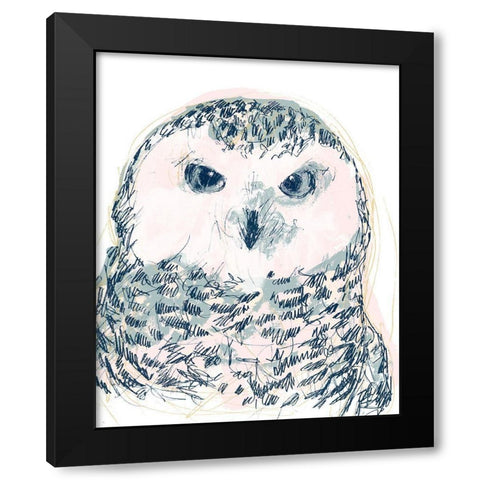 Funky Owl Portrait IV Black Modern Wood Framed Art Print by Vess, June Erica