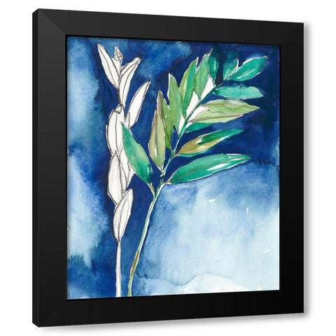 Petiole on Indigo I Black Modern Wood Framed Art Print with Double Matting by Goldberger, Jennifer