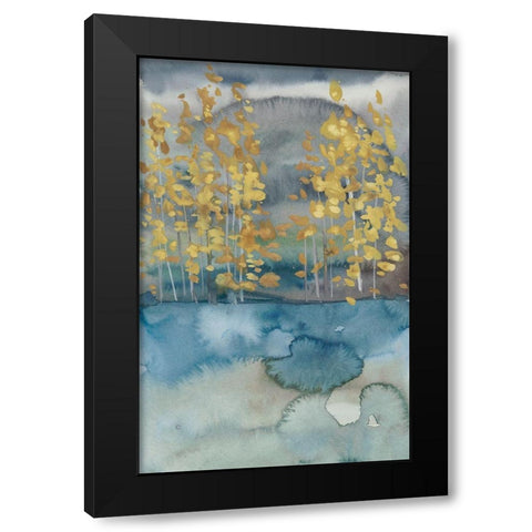 Golden Trees I Black Modern Wood Framed Art Print by Zarris, Chariklia